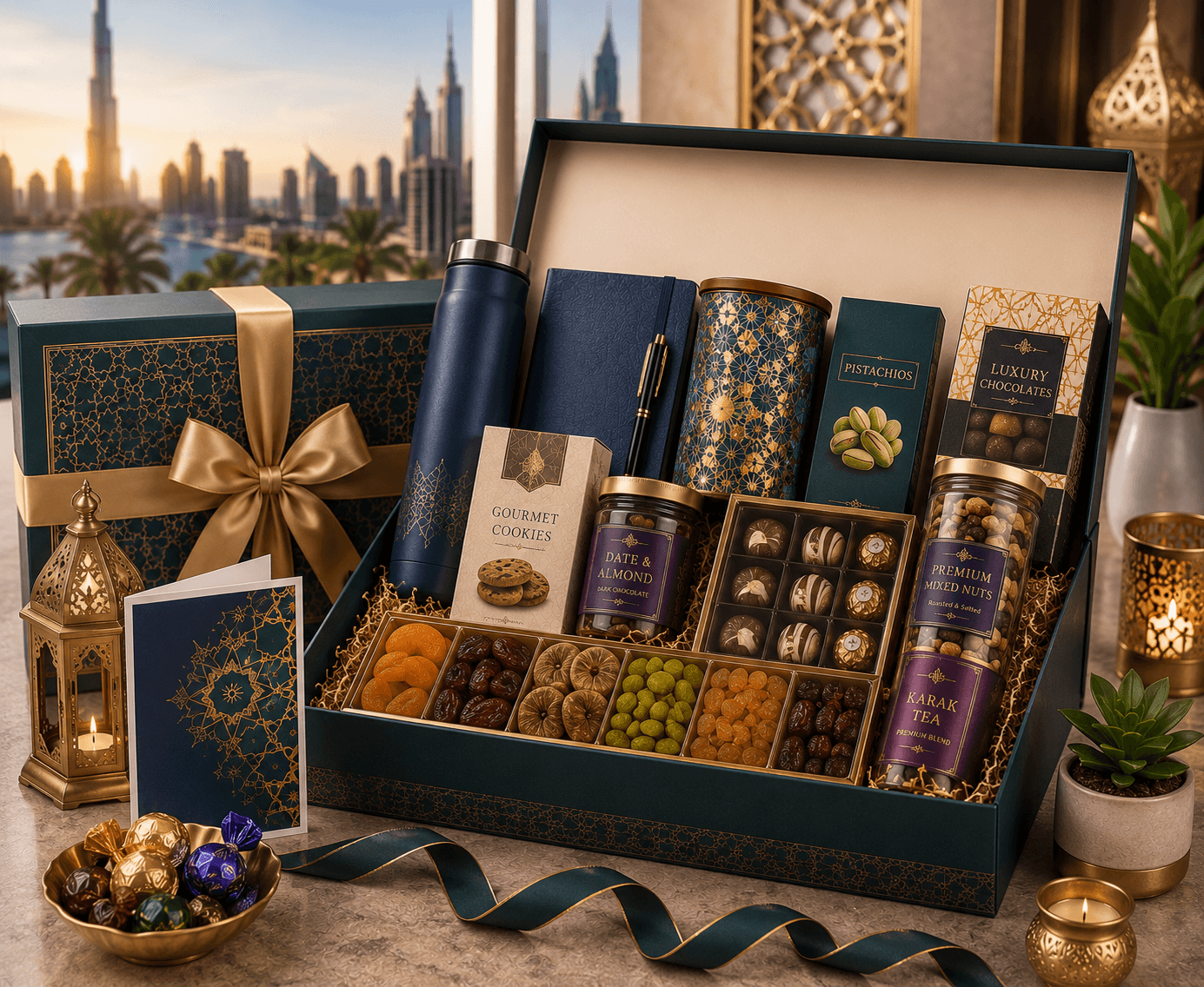 Corporate gift hampers from UAE to India — Dubai Abu Dhabi Sharjah companies sending gifts to India team