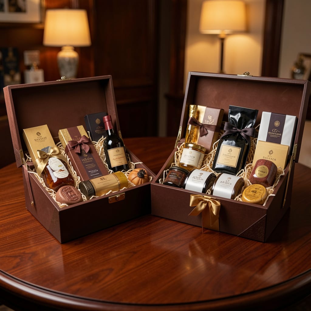 Corporate gift hampers delivered to India team — ordered from UK, branded packaging
