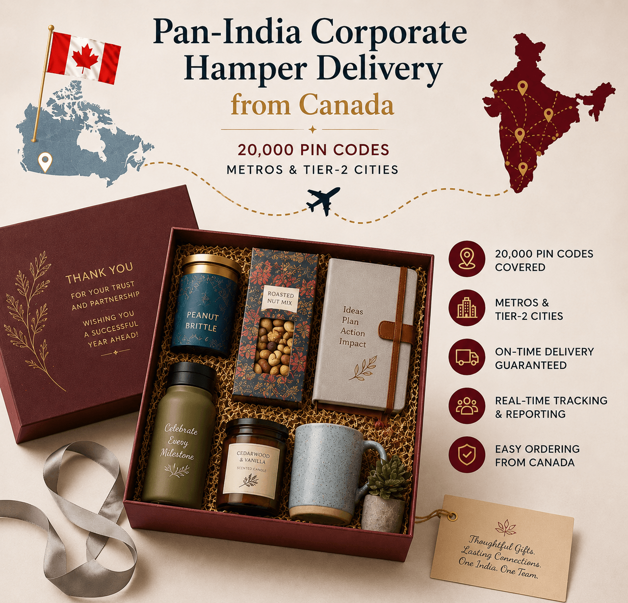 Pan-India corporate hamper delivery from Canada — 20,000 pin codes metros and Tier-2 cities